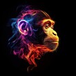 © AIGen - Monkey Head in Colorful Flames. Abstract Profile Portrait in Multicolored Artwork on Black Background