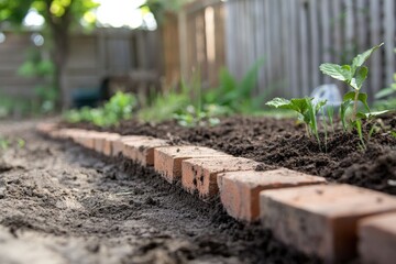 Brick Edging in Garden Landscaping: New Turf, Railway Sleepers, and Soil Alignment