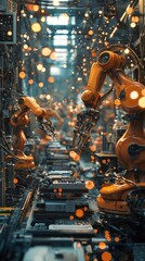Poster - Advanced robotic arms in a high-tech factory, showcasing automation and innovation in manufacturing processes.