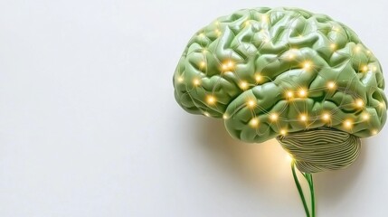 Poster - Illuminated Brain with Green Background and Lights