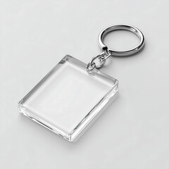 Mockup of a keychain with nothing written on a gray background  