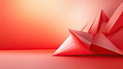 Poster - A bold red geometric background with large, angular shapes and contrasting red tones, creating a striking visual impact.
