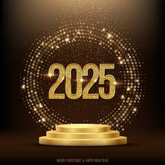 Wall Mural - 2025 happy new year greeting card vector template. festive christmas square social media banner desi
