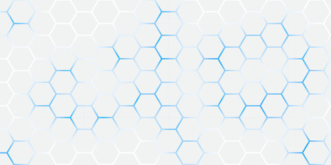 abstract hexagon white background , blue light and shadow. abstract background design with white hex