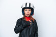 © luismolinero - Young Russian girl with a motorcycle helmet isolated on white background surprised and shocked while looking right