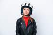 © luismolinero - Young Russian girl with a motorcycle helmet isolated on white background and looking up