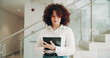 © KayExam/peopleimages.com - Home, woman and real estate agent with tablet for communication, networking and connection. Business, female person and chatting on email with client or tenant for house viewing and property sale
