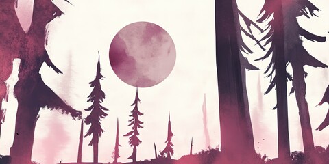 Poster - Watercolor neutral minimalist landscape illustration 