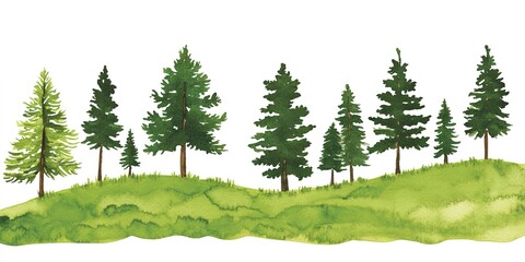 Sticker - watercolor landscape with pine trees