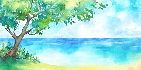 Canvas Print - Watercolor illustration of a summer landscape 