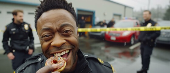 Sticker - A police officer enjoys a sweet treat. AI.