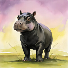 Watercolor Pygmy Hippopotamus Illustration: Hand-Painted Wildlife Art