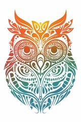 Poster - Owl head with minimalistic tribal patterns in bright colors.