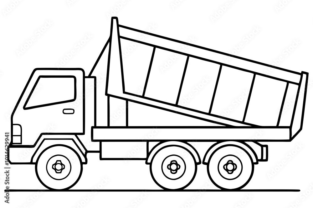 line drawing of a dump truck side view vector illustration Stock Vector ...