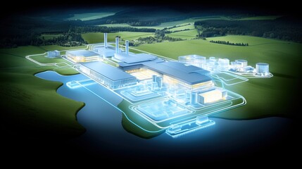 Poster - Futuristic Industrial Complex in Nature Setting