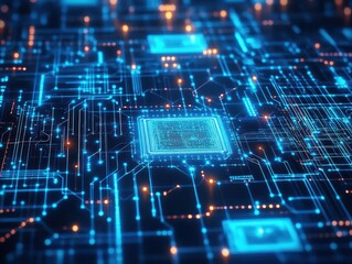 Poster - Advanced AI, holographic neural networks, deep learning visualization, glowing blue circuits, digital background