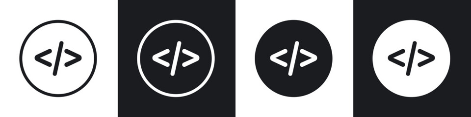 Code icons set. filled and line illustration
