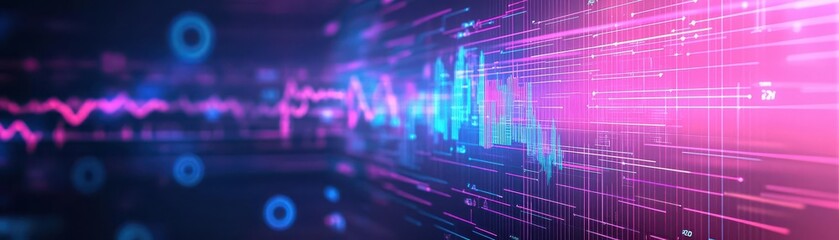 Aufkleber - Holographic tech interface, gradient pinktopurple background, floating futuristic charts