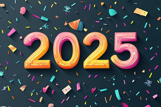 The numbers 2025 are decorated in a modern style. Colorful New Year logo in minimalist style. Colored numbers Happy New Year.