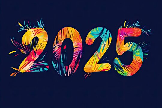 The numbers 2025 are decorated in a modern style. Colorful New Year logo in minimalist style. Colored numbers Happy New Year.