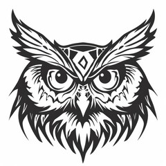 Sticker - Owl head with tribal designs in simple line art.