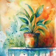 Sticker - Plant decoration captured in expressive watercolor artistry