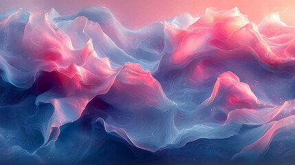 Leinwandbilder - Abstract background with pink, blue and white colors, a wavy pattern like clouds or smoke.