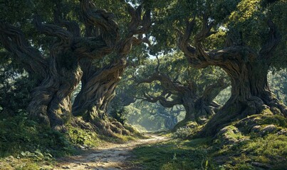 Wall Mural - Path through ancient gnarled trees.