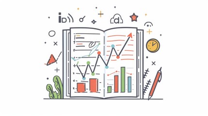 Poster - Simple line art of business growth and strategy in a notebook.