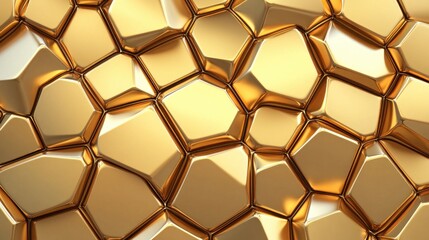 Leinwandbilder - Golden honeycomb pattern, abstract, hexagonal shapes, metallic reflections, geometric design, vibrant golden hues
