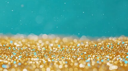 Aufkleber - Shimmering gold particles, turquoise backdrop, soft light, sparkling ambient atmosphere