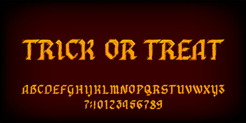 Fototapete - Trick or Treat alphabet font. Messy gothic letters and numbers. Hand drawn vector typography for your Halloween typography.