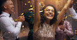 © LuxeShutter24/peopleimages.com - Woman, dancing and excited at night, event and happy at new years eve with cheers, diversity or colleagues. Business people, group and smile with confetti, glitter and celebration with party at gala