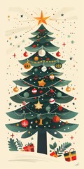 Wall Mural - Holiday-themed poster design with a decorated Christmas tree and custom text space.