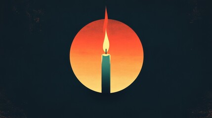 Wall Mural - Minimalist Illustration of a Burning Candle with a Warm Gradient Background in a Dark Setting