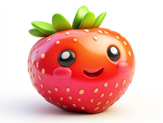 A cute and smiling cartoon strawberry with vibrant colors, showcasing its playful personality and fresh appeal.