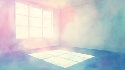 Wall Mural - A room with a window and a blue wall