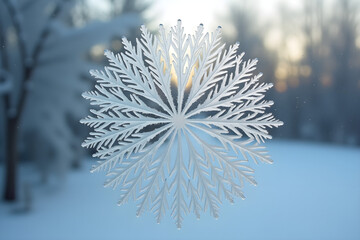 Close-up of frost crystals forming intricate patterns on a window pane.