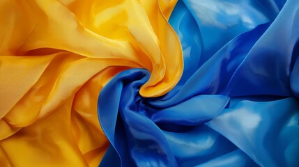 Wall Mural - Abstract background featuring elegant blue and yellow silk fabric for creative design projects banner