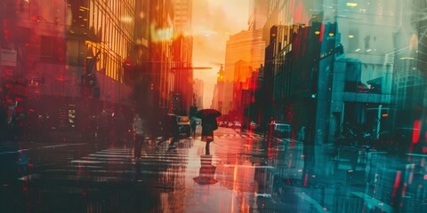 Sticker - Lofi scene showcasing double exposure cityscapes.