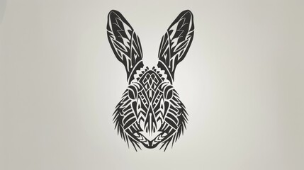 Wall Mural - Rabbit head silhouette adorned with intricate tribal designs.