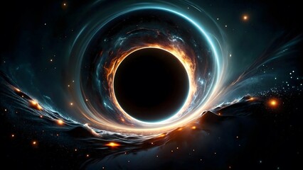 Surreal representation of a black hole with light bending around it