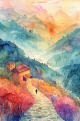 Wall Mural - Watercolor lofi design with dreamy textures.