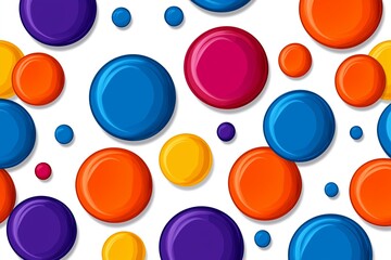 Poster - Row of colorful round objects with a black one in the middle. colors are red, yellow, green, blue, and purple. Colorful Polka Dots Pattern on Fabric Background for Creative Design and Fashion Projects