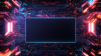 Poster - Abstract digital technology background with glowing lines and a black rectangular frame.