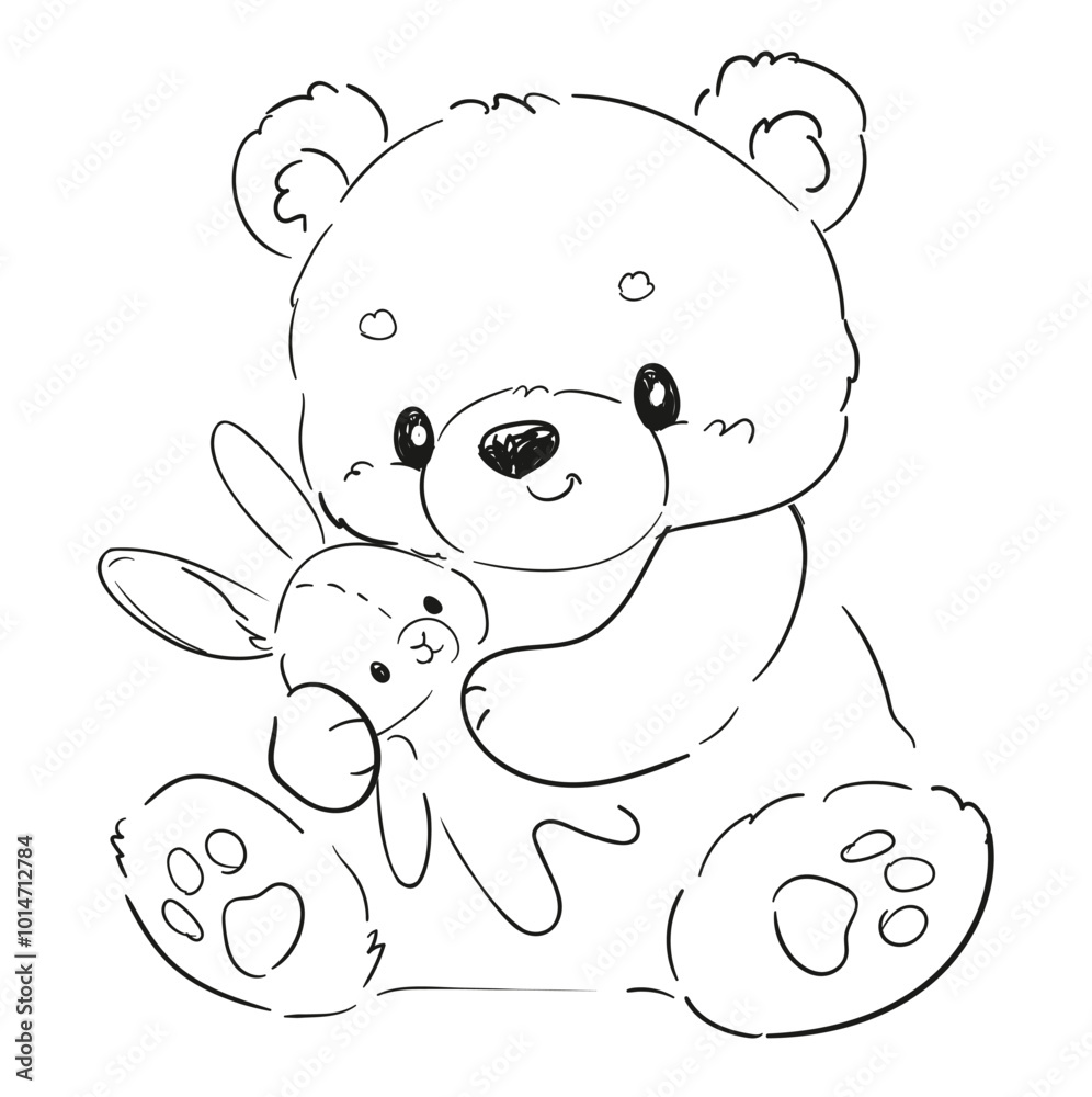 cute teddy bear with bunny toy hand drawn vector illustration Stock ...