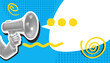 © Dmitry Kovalchuk - Pop-art banner template with speech bubble and halftone megaphone in hand