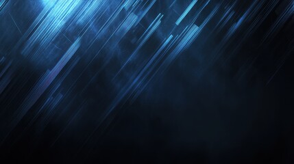 Poster - Dark blue and black futuristic abstract background with light trails and copy space on the left.