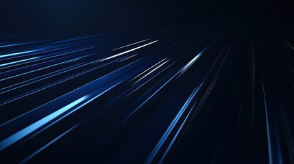 Poster - Dark blue and black futuristic abstract background with light trails and copy space on the left.