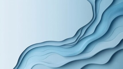Poster - Minimalistic blue abstract background with smooth gradient waves and ample copy space on the right side.